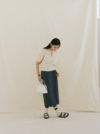 (-30%) OLD WASHED COTTON SKIRT [ Stone Blue ]