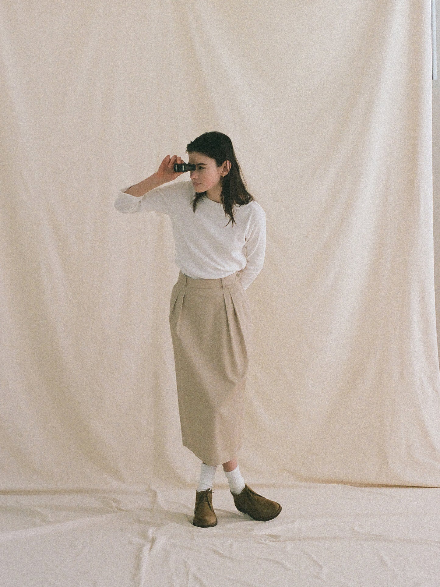 (-30%) OLD WASHED COTTON SKIRT [ Ecru Beige ]