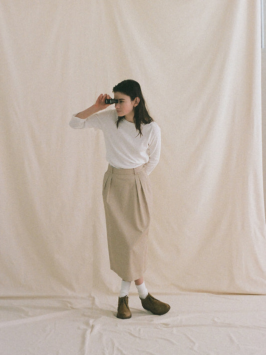 (-30%) OLD WASHED COTTON SKIRT [ Ecru Beige ]