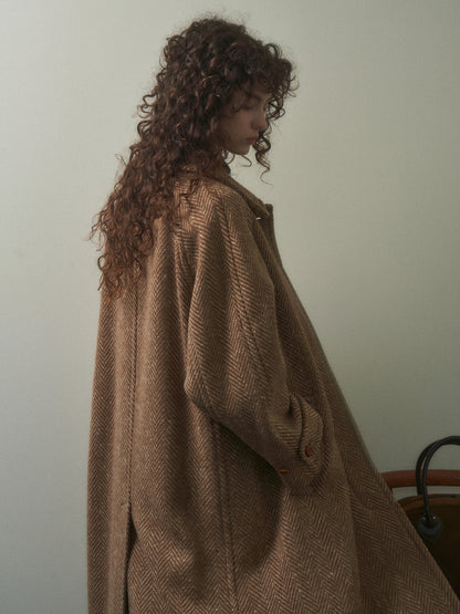CHABROL COAT [ Brown & Oat Herringbone ]