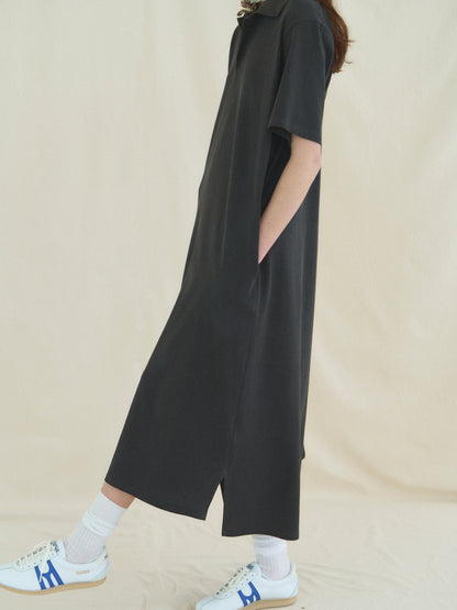 (-30%) COURT PIQUE COTTON DRESS [ Charcoal Grey ]